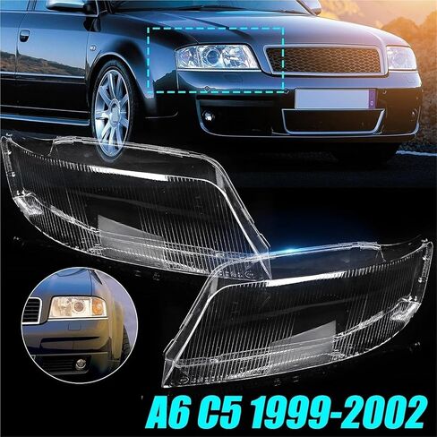 1 زوج عدسة المصباح الأمامي غطاء متوافق ل A6 C5 1999-2002 شفاف عاكس الضوء اليسار + اليمين سيارة كشافات غطاء واضح غطاء المصباح in Saudi Arabia