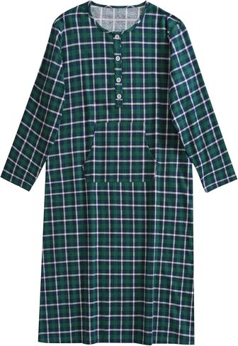 Esenchel Women's Flannel Nightgown Plaid Nightshirt with Pocket in Saudi Arabia