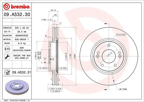Brembo 09.A532.31 UV Coated vented Front Brake Rotor HYUNDAI/KIA OE# 517123Q000 in Saudi Arabia