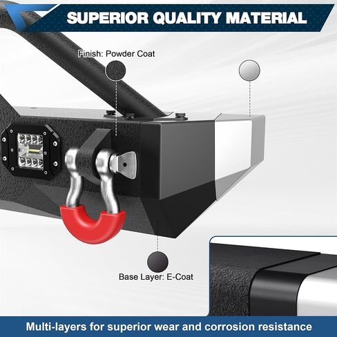 Front Bumper Bar with Winch Plate for Jeep Wrangler JK JL & Gladiator JT 2007-2025 Textured Black Steel Bumper with 144W LED Light Bar & 18W Square Light in Saudi Arabia