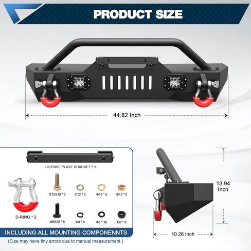 Front Bumper Bar with Winch Plate for Jeep Wrangler JK JL & Gladiator JT 2007-2025 Textured Black Steel Bumper with 144W LED Light Bar & 18W Square Light in Saudi Arabia