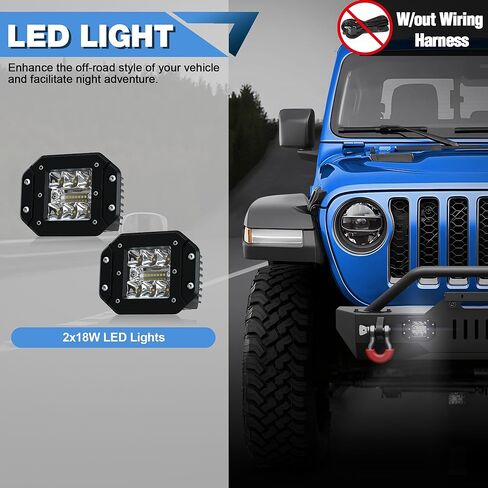 Front Bumper Bar with Winch Plate for Jeep Wrangler JK JL & Gladiator JT 2007-2025 Textured Black Steel Bumper with 144W LED Light Bar & 18W Square Light in Saudi Arabia