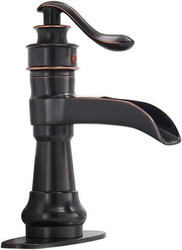 Bathroom Vessel Sink Faucet Oil Rubbed Bronze Black Farmhouse Waterfall Single Hole Tall with Pop Up Drain Assembly Without Overflow One Hole Mixer Tap Deck Mount Commercial in Kuwait