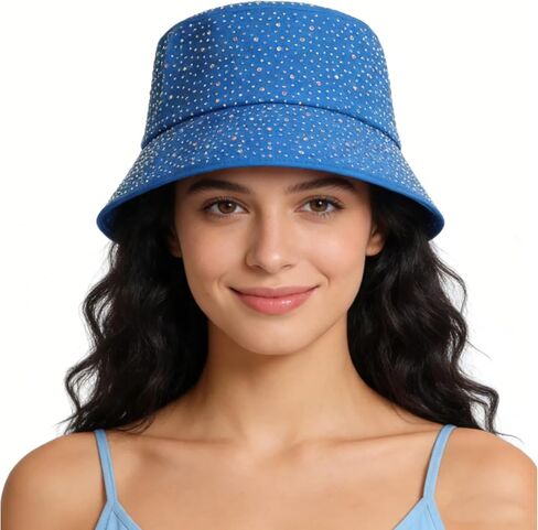Women's Sparkly Rhinestone Bucket Hat Bling Packable Summer Outdoor Vacation Sun Hat Fisherman Cap in Saudi Arabia
