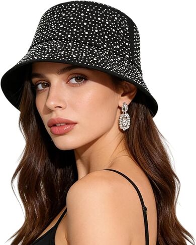 Women's Sparkly Rhinestone Bucket Hat Bling Packable Summer Outdoor Vacation Sun Hat Fisherman Cap in Kuwait