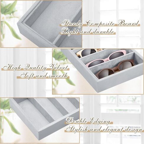 Amylove 4 Pcs Large Glasses Box Tray 8 Grids Stackable Jewelry Display Organizer Detachable Sunglass Holder (Beige) in Kuwait