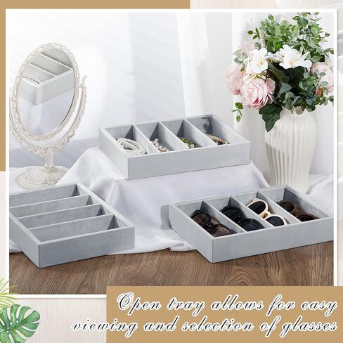 Amylove 4 Pcs Large Glasses Box Tray 8 Grids Stackable Jewelry Display Organizer Detachable Sunglass Holder (Beige) in Kuwait