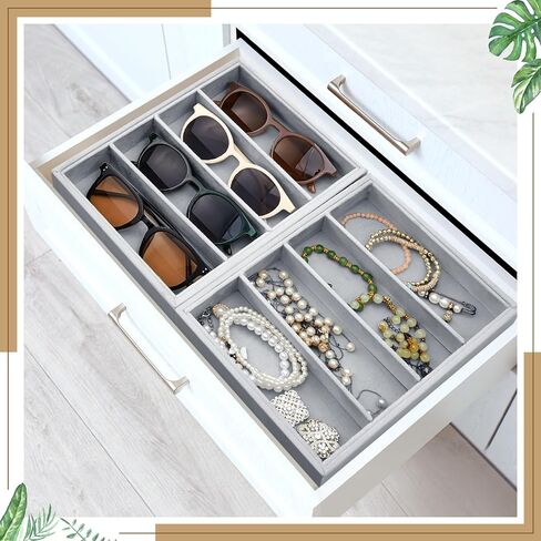 Amylove 4 Pcs Large Glasses Box Tray 8 Grids Stackable Jewelry Display Organizer Detachable Sunglass Holder (Beige) in Kuwait