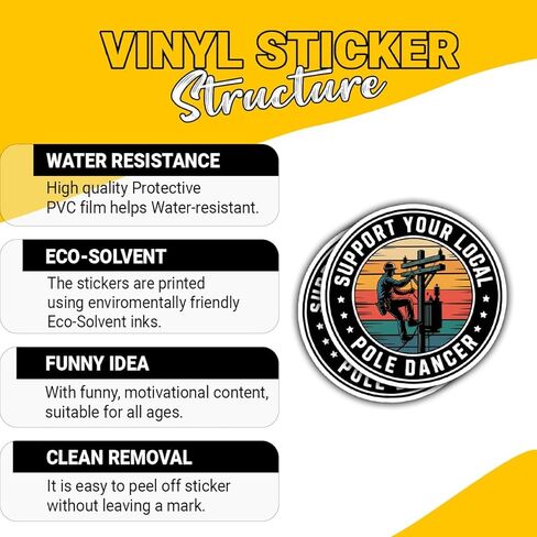 3 Pcs Support Your Local Pole Dancer Lineman Stickers – Funny Work and Dance Quote Decals for Workers, Linemen, and Dancers – Gifts for People Who Appreciate Strength and Humor – 3"x3" in Saudi Arabia