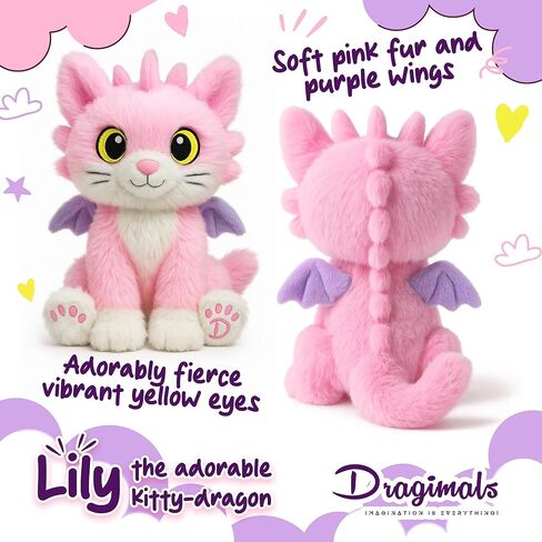 Lily The Adorable Kitty-Dragon is a Dragon Plush Cute Stuffed Animal Toys for Girls, Soft Emotional Support Plush, Pink Stuffed Animal Dragon cat Stuffed Animal and Cute plushies in Saudi Arabia