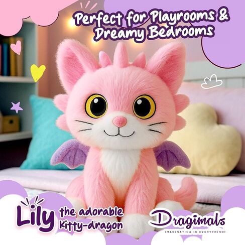 Lily The Adorable Kitty-Dragon is a Dragon Plush Cute Stuffed Animal Toys for Girls, Soft Emotional Support Plush, Pink Stuffed Animal Dragon cat Stuffed Animal and Cute plushies in Saudi Arabia