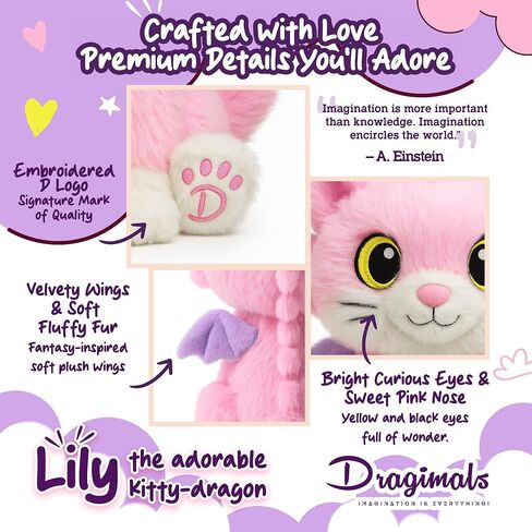 Lily The Adorable Kitty-Dragon is a Dragon Plush Cute Stuffed Animal Toys for Girls, Soft Emotional Support Plush, Pink Stuffed Animal Dragon cat Stuffed Animal and Cute plushies in Saudi Arabia