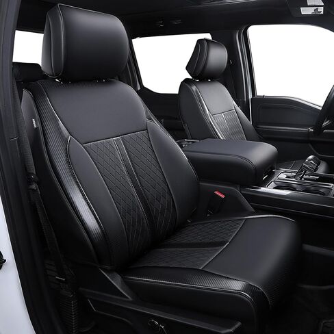مناسب لغطاء مقعد السيارة Ford F150 F250 F350 F450 XL XLT 2021-2025، أغطية مقاعد السيارة ذات التغطية الكاملة، أغطية مقاعد فاخرة من الجلد الصناعي، أغطية مقاعد مريحة ومقاومة للماء مخصصة للشاحنات (أسود) in Kuwait