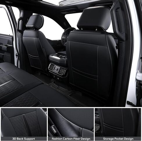 مناسب لغطاء مقعد السيارة Ford F150 F250 F350 F450 XL XLT 2021-2025، أغطية مقاعد السيارة ذات التغطية الكاملة، أغطية مقاعد فاخرة من الجلد الصناعي، أغطية مقاعد مريحة ومقاومة للماء مخصصة للشاحنات (أسود) in Kuwait