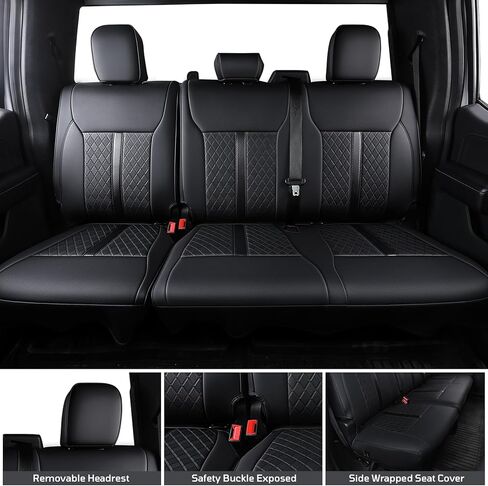 مناسب لغطاء مقعد السيارة Ford F150 F250 F350 F450 XL XLT 2021-2025، أغطية مقاعد السيارة ذات التغطية الكاملة، أغطية مقاعد فاخرة من الجلد الصناعي، أغطية مقاعد مريحة ومقاومة للماء مخصصة للشاحنات (أسود) in Kuwait