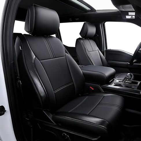 مناسب لغطاء مقعد السيارة Ford F150 F250 F350 F450 XL XLT 2021-2025، أغطية مقاعد السيارة ذات التغطية الكاملة، أغطية مقاعد فاخرة من الجلد الصناعي، أغطية مقاعد مريحة ومقاومة للماء مخصصة للشاحنات (أسود) in Kuwait