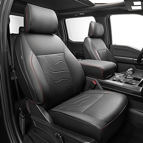 مناسب لغطاء مقعد السيارة Ford F150 F250 F350 F450 XL XLT 2021-2025، أغطية مقاعد السيارة ذات التغطية الكاملة، أغطية مقاعد فاخرة من الجلد الصناعي، أغطية مقاعد مريحة ومقاومة للماء مخصصة للشاحنات (أسود) in Kuwait