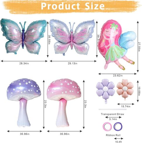 7pcs fairy party birthday decoration purple pink butterfly balloon mushroom balloon suitable for Alice Wonderland party fantasy garden and wedding decoration birthday party baby baptism etc in Saudi Arabia