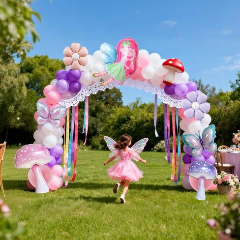 7pcs fairy party birthday decoration purple pink butterfly balloon mushroom balloon suitable for Alice Wonderland party fantasy garden and wedding decoration birthday party baby baptism etc in Saudi Arabia