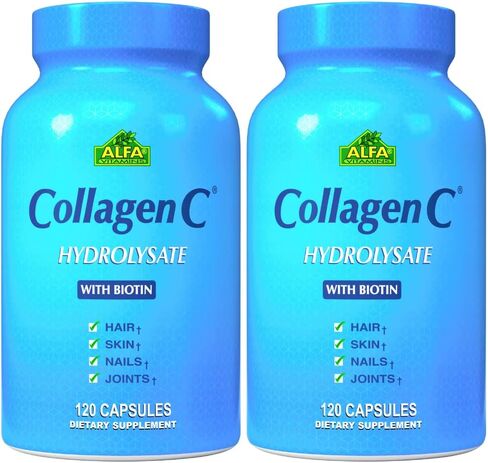 Premium Collagen Hydrolysate By Alfa Vitamins - Anti-Aging Nutritional Supplement Rich In Vitamin C - Skin, Nails & Hair Rejuvenation - Supports Bone & Muscle Health - Made In USA - 120 Capsules in Kuwait