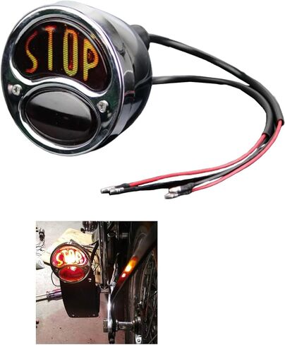 طراز Ford القديم ضوء خلفي - ضوء خلفي من الفولاذ المقاوم للصدأ لإيقاف الفرامل الخلفية مع عدسة زجاجية حمراء، مناسب عالمي لهارلي، بوبر، كافيه ريسر، قضيب الجرذ، مجموعة إشارة الانعطاف 12 فولت (كروم) in Kuwait