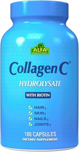 Premium Collagen Hydrolysate By Alfa Vitamins - Anti-Aging Nutritional Supplement Rich In Vitamin C - Skin, Nails & Hair Rejuvenation - Supports Bone & Muscle Health - Made In USA - 120 Capsules in Kuwait