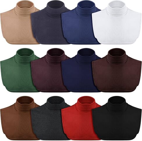 12 Pcs Detachable Turtleneck Dickey Collars Set - Cotton, Unisex, Classic Fit, Striped (Classic Colors) in Saudi Arabia