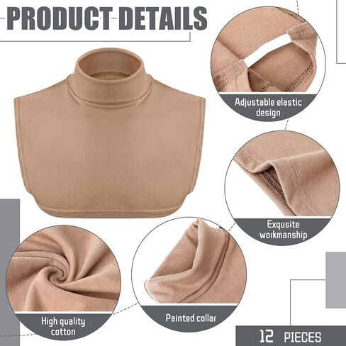 12 Pcs Detachable Turtleneck Dickey Collars Set - Cotton, Unisex, Classic Fit, Striped (Classic Colors) in Saudi Arabia