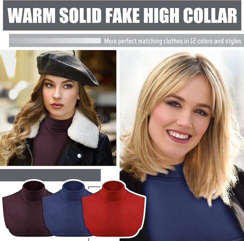 12 Pcs Detachable Turtleneck Dickey Collars Set - Cotton, Unisex, Classic Fit, Striped (Classic Colors) in Saudi Arabia
