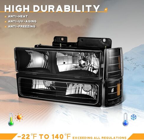 WEELMOTO Headlight Assembly for 94-98 GMC Sierra C/K Yukon 1500 2500 1994 1995 1996 1997 1998 Fit Chevy C/K Suburban Chrome Bumper Lights+Headlights+Signal Corner Lights Lamps in Saudi Arabia