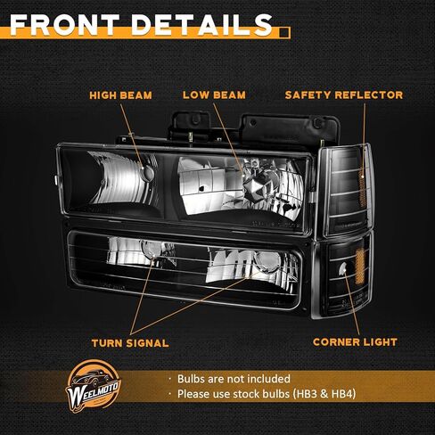 WEELMOTO Headlight Assembly for 94-98 GMC Sierra C/K Yukon 1500 2500 1994 1995 1996 1997 1998 Fit Chevy C/K Suburban Chrome Bumper Lights+Headlights+Signal Corner Lights Lamps in Saudi Arabia