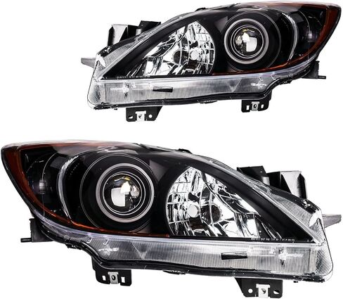 مجموعة مصابيح أمامية PHILTOP، بديلة لمازدا 3 2010-2013، عدسات شفافة عاكسة للعنبر باللون الأسود للمصابيح الأمامية in Kuwait