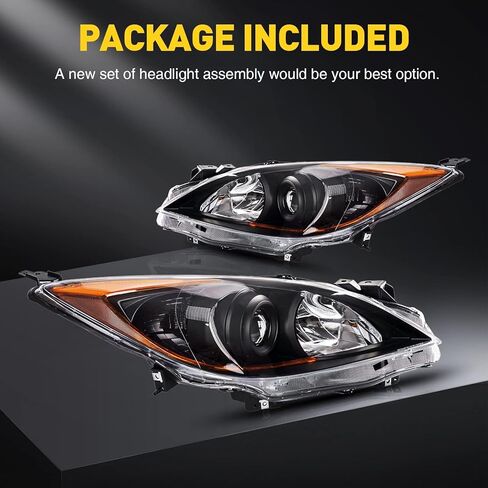 مجموعة مصابيح أمامية PHILTOP، بديلة لمازدا 3 2010-2013، عدسات شفافة عاكسة للعنبر باللون الأسود للمصابيح الأمامية in Kuwait