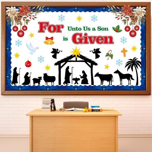 Christmas Nativity Bulletin Board Set Christian Jesus Birth Classroom Decorations Religious Nativity Scene Snowflakes Cutouts for Winter Holiday Sunday School Classroom Church Chalkboard Wall Decor in Saudi Arabia