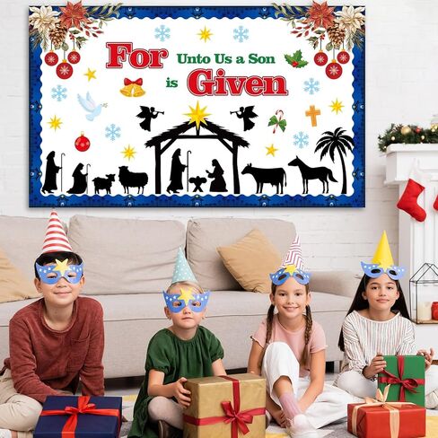 Christmas Nativity Bulletin Board Set Christian Jesus Birth Classroom Decorations Religious Nativity Scene Snowflakes Cutouts for Winter Holiday Sunday School Classroom Church Chalkboard Wall Decor in Saudi Arabia