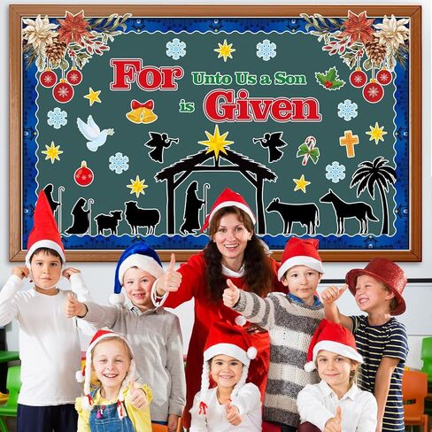 Christmas Nativity Bulletin Board Set Christian Jesus Birth Classroom Decorations Religious Nativity Scene Snowflakes Cutouts for Winter Holiday Sunday School Classroom Church Chalkboard Wall Decor in Saudi Arabia