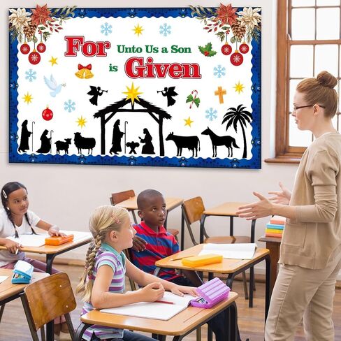 Christmas Nativity Bulletin Board Set Christian Jesus Birth Classroom Decorations Religious Nativity Scene Snowflakes Cutouts for Winter Holiday Sunday School Classroom Church Chalkboard Wall Decor in Saudi Arabia