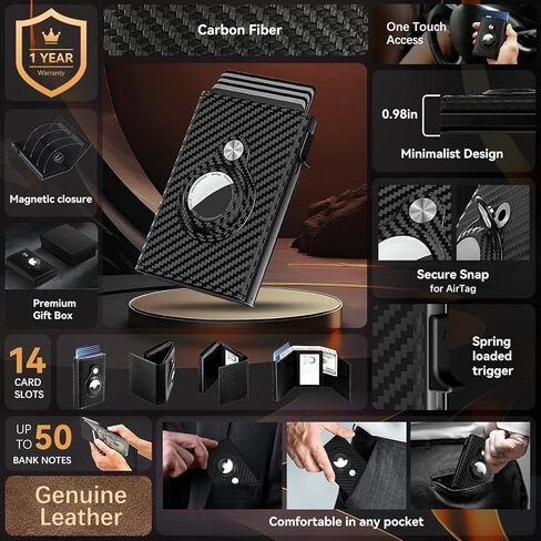 Smart AirTag Wallet Card Holder For Men, Magnetic Separation Minimalist Wallet Compatible with phone 11+, Slim Pop up Card Case Wallet with 9-14 Card Capacity, AirTag Wallet with ID Window & Cash Slot in Saudi Arabia