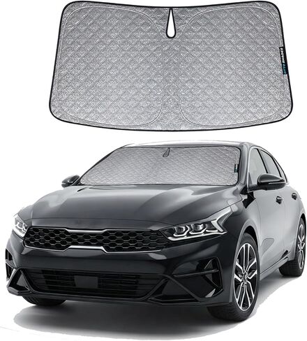 6-Layer Extra-Thick Windshield Sunshade for Kia K4 2024-2025, Custom Fit, Premium UV Protection, Foldable Front Window Sun Visor, Superior Heat Insulation, Keeps Car Cooler in Saudi Arabia