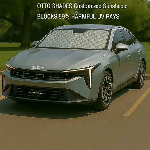 6-Layer Extra-Thick Windshield Sunshade for Kia K4 2024-2025, Custom Fit, Premium UV Protection, Foldable Front Window Sun Visor, Superior Heat Insulation, Keeps Car Cooler in Saudi Arabia