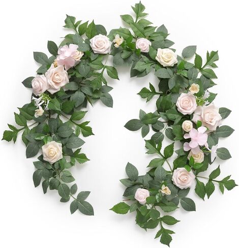 Ling's Moment 5FT Artificial Flower Garland Fake Rose Eucalyptus Garland Arch Flowers Vine for Wedding Party Backdrop Home Table Centerpieces Decorations (Sunset Terracotta) in Kuwait
