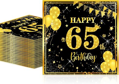 40pcs Gorgeous Black and Gold Birthday Napkins - Exceptional 13th Birthday Decorations for Boys and Girls Parties, Disposable Paper Beverage Napkins in Kuwait