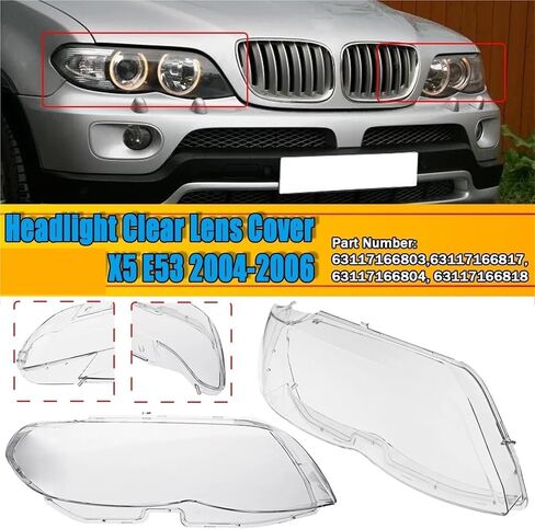 متوافق مع BMW X5 E53 2004-2006 أغطية المصابيح الأمامية عاكس الضوء الزجاجي غطاء السيارة الأمامي عاكس الضوء رئيس ضوء المصباح عدسة اكسسوارات السيارات (يسار) in Kuwait