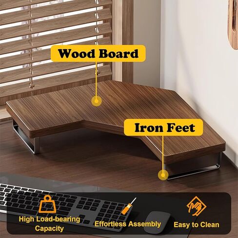 Modern Monitor Stand Riser for Desk, Space Saving Corner Monitor Shelf with Metal Legs, Computer Screen Printer Keyboard Table Storage Rack(Walnut) in Saudi Arabia
