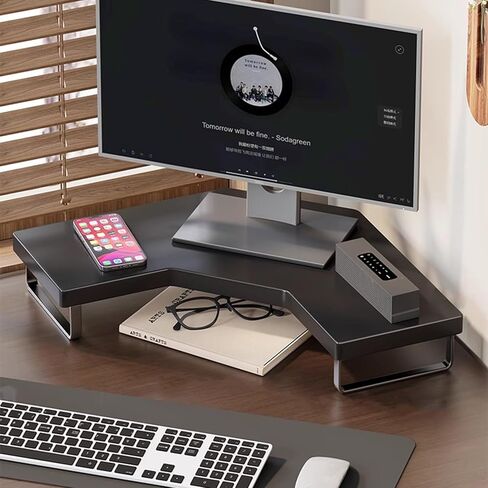 Modern Monitor Stand Riser for Desk, Space Saving Corner Monitor Shelf with Metal Legs, Computer Screen Printer Keyboard Table Storage Rack(Walnut) in Saudi Arabia