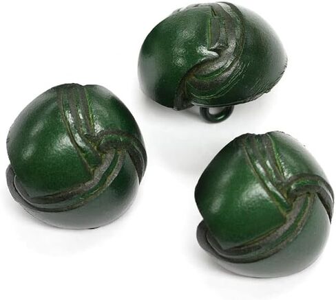 Set of 3 Dark Green Double Woven Leather Buttons, 40 Line, Made in Italy in Saudi Arabia