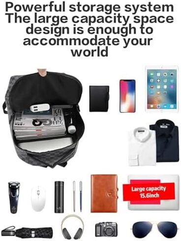 Large capacity PU leather backpack, leisure travel bag, student laptop backpack (black3), HDK-957 in Saudi Arabia