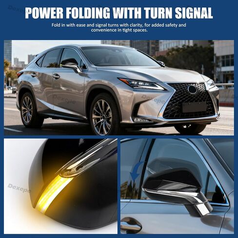 مجموعة مرآة جانبية للركاب متوافقة مع Lexus RX 350 350L 450h 450hL 2016-2022 مضادة للتوهج مع شاشة ساخنة للبقع العمياء، إشارة الانعطاف، ذاكرة ضبط قابلة للطي باللون الأسود (15 دبوسًا يمينًا) in Kuwait