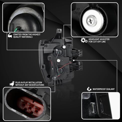 Autozensation متوافق مع 2008-2010 Ford F-250، F-350، F-450، F-550 Super Duty، مجموعة المصابيح الأمامية اليسرى + اليمنى، المصابيح الأمامية لجهاز العرض الأسود مع شريط LED in Kuwait