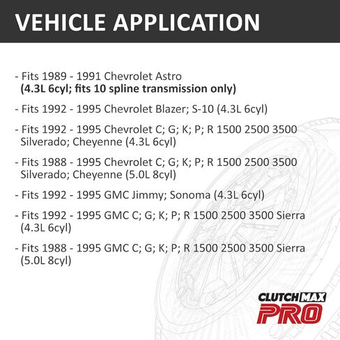 مجموعة القابض ClutchMaxPRO Performance Stage 1 متوافقة مع 1988-1995 Astro S10 Blazer S10 C1500 C2500 K1500 K2500 G1500 G2500 G3500 P3500 Jimmy Sonoma 4.3L V6 5.0L V8 (CP04121HD-ST1) in Saudi Arabia